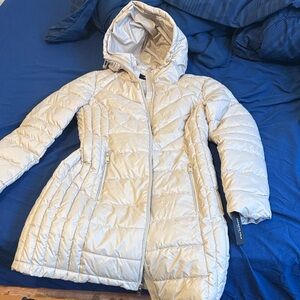 Kenneth Cole Light Beige Hooded Puffer Jacket